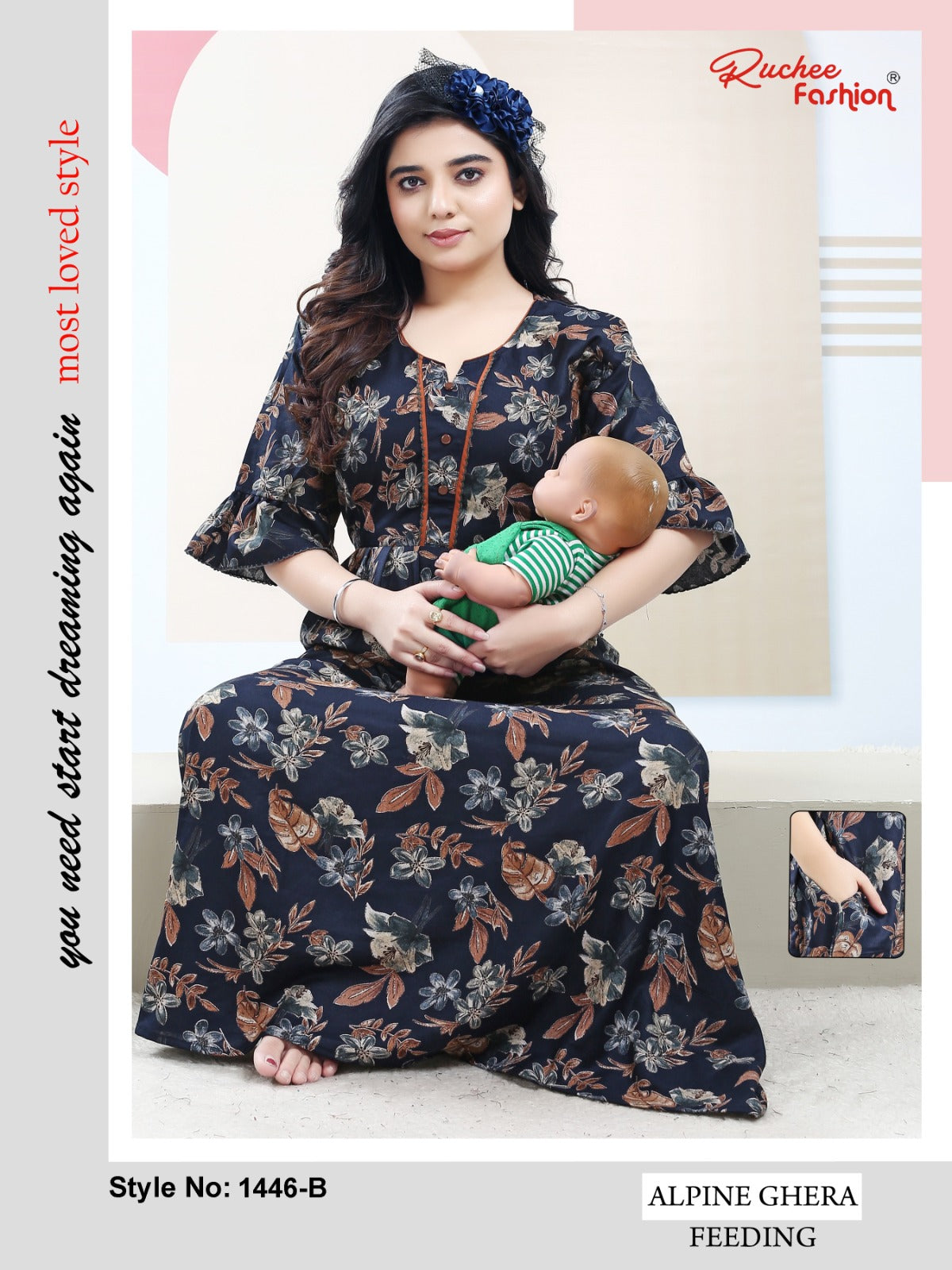 58 Length Alpine Ruchee Fashion Feeding Night Gown Wholesaler Gujarat