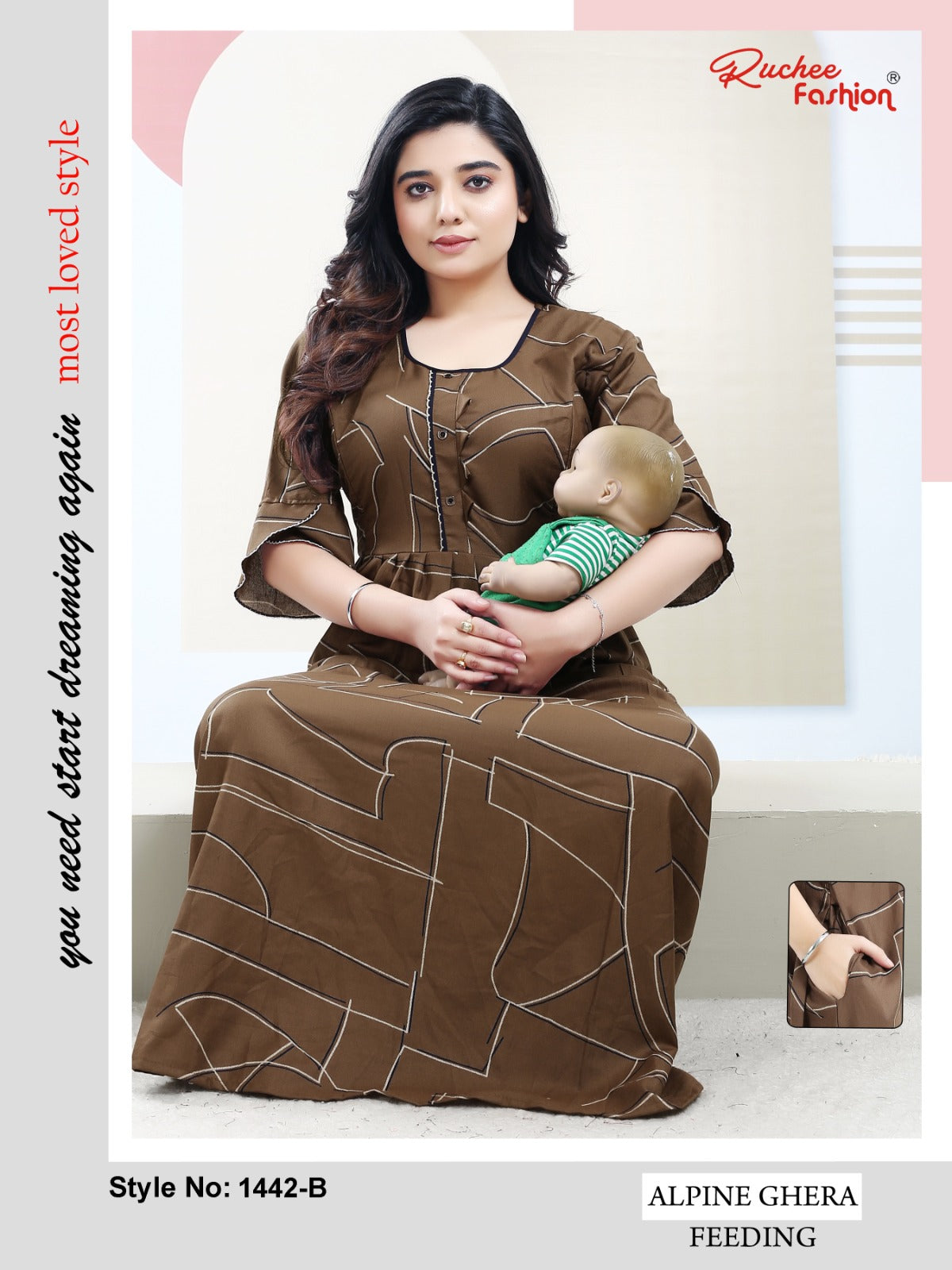 58 Length Alpine Ruchee Fashion Feeding Night Gown Wholesaler Gujarat