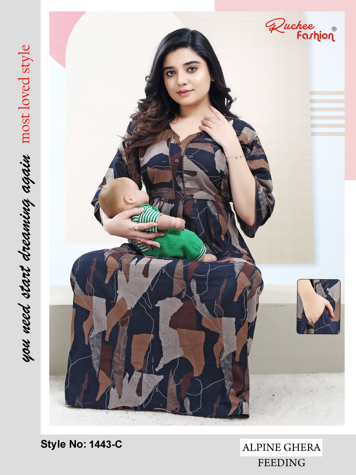 58 Length Alpine Ruchee Fashion Feeding Night Gown Wholesaler Gujarat