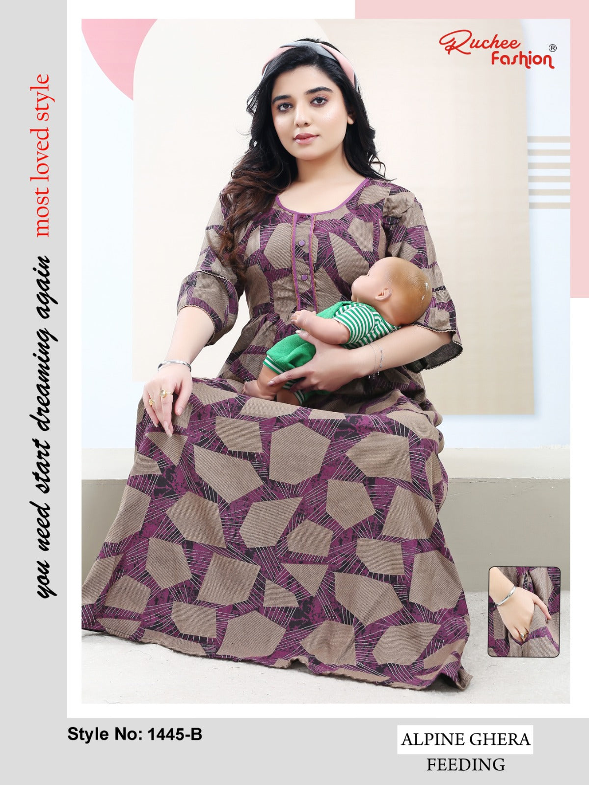 58 Length Alpine Ruchee Fashion Feeding Night Gown Wholesaler Gujarat