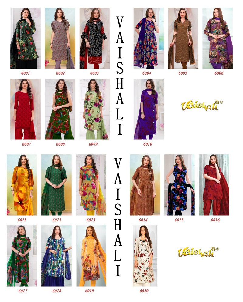 6000 Series Vaishali Fashions Crape Pant Style Suits Wholesaler Gujarat