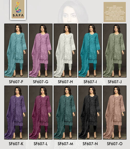 607New Colour Safa Creation Georgette Pakistani Salwar Suits Wholesaler