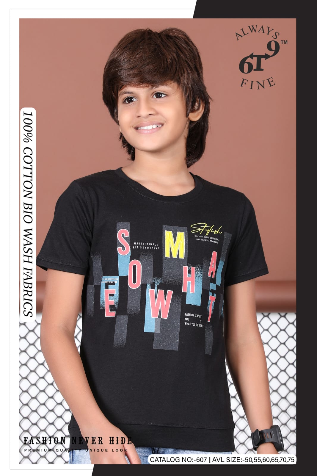 607 6T9 Cotton Biowashed Boys Tshirt Manufacturer Ahmedabad