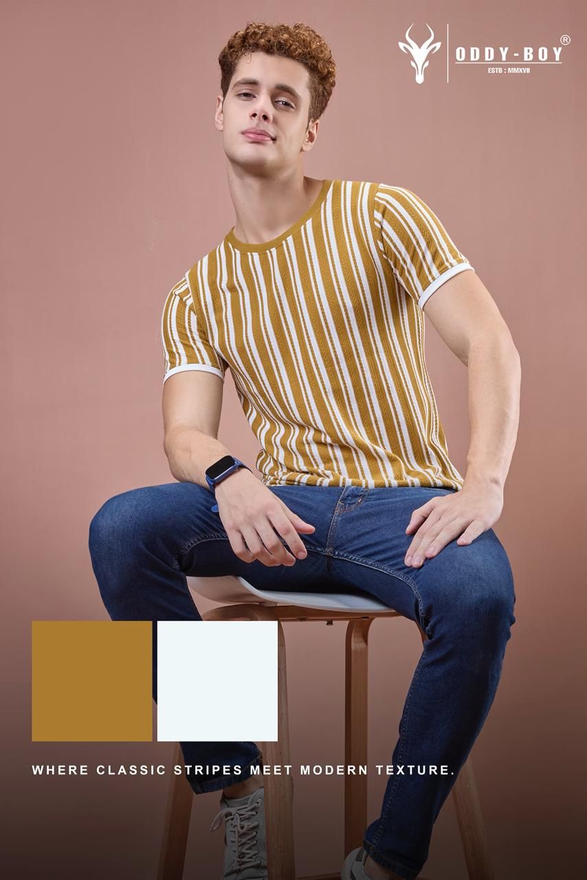 608 Vs 19-21 Oddy Boy Vertical Jacquard Stripes Mens Tshirts Exporter India