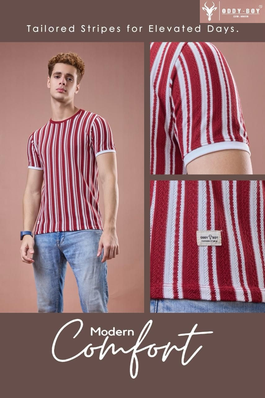 608 Vs 19-21 Oddy Boy Vertical Jacquard Stripes Mens Tshirts Exporter India