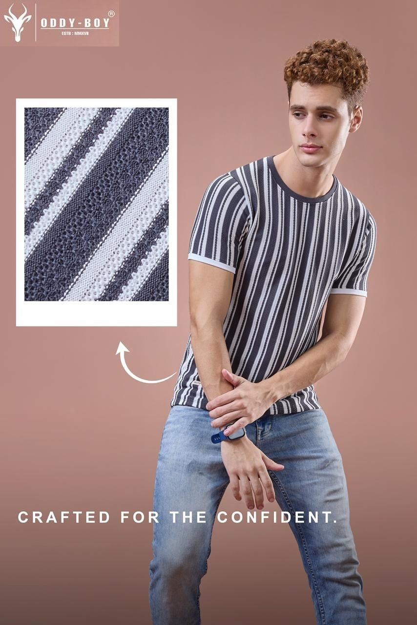 608 Vs 19-21 Oddy Boy Vertical Jacquard Stripes Mens Tshirts Exporter India