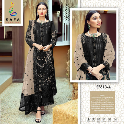 613A To 613H New Colours Safa Creation Georgette Pakistani Salwar Suits Manufacturer