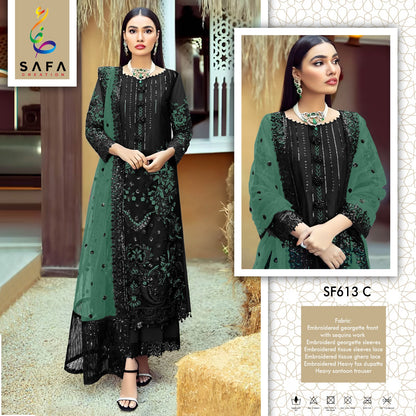 613A To 613H New Colours Safa Creation Georgette Pakistani Salwar Suits Manufacturer