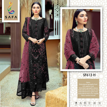 613A To 613H New Colours Safa Creation Georgette Pakistani Salwar Suits Manufacturer