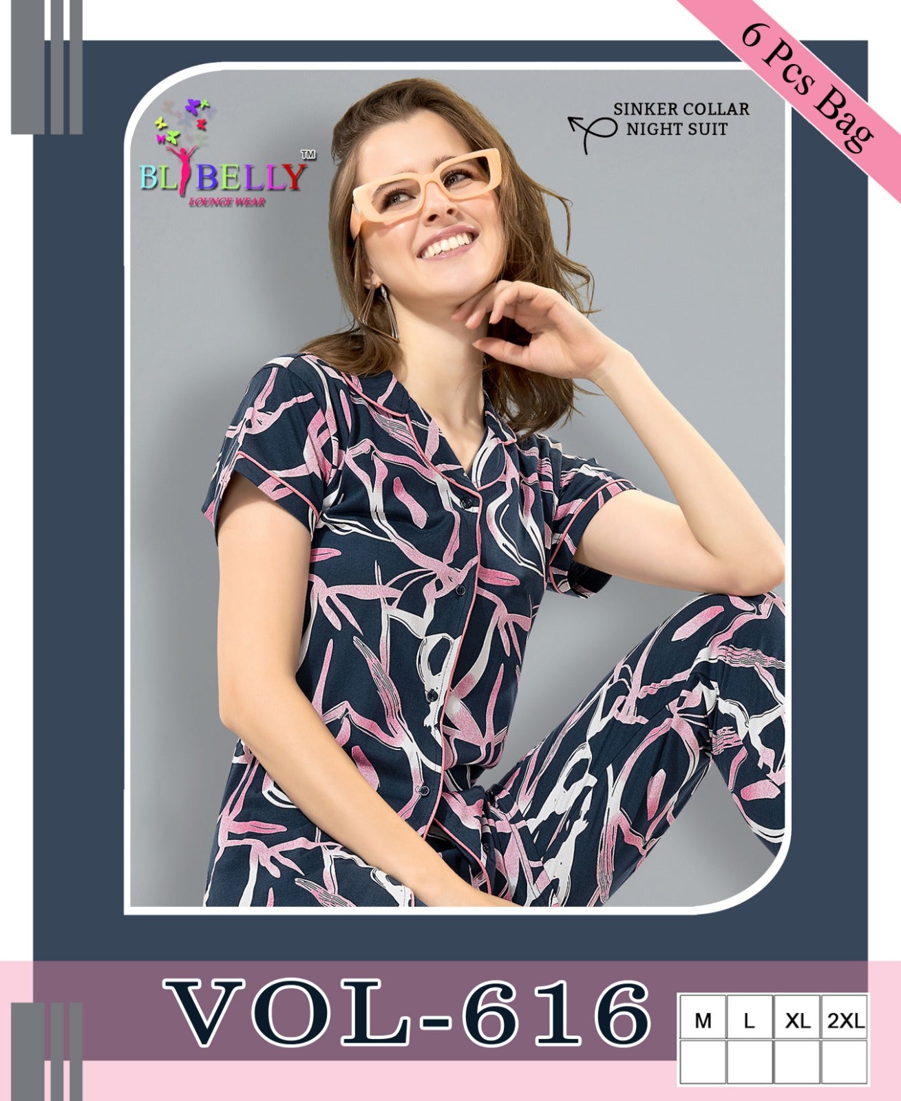616 Printed Belly Sinker Collar Night Suits Manufacturer Ahmedabad