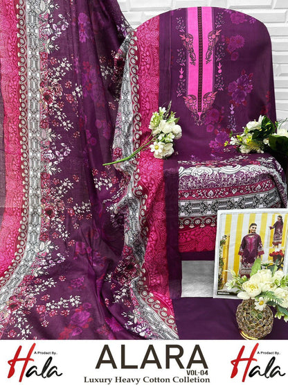 अलारा वॉल्यूम 4 लक्ज़री हैवी कॉटन कलेक्शन हाला कराची सलवार सूट थोक विक्रेता