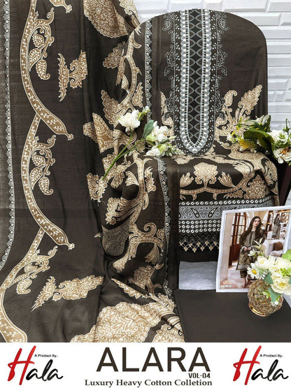 अलारा वॉल्यूम 4 लक्ज़री हैवी कॉटन कलेक्शन हाला कराची सलवार सूट थोक विक्रेता