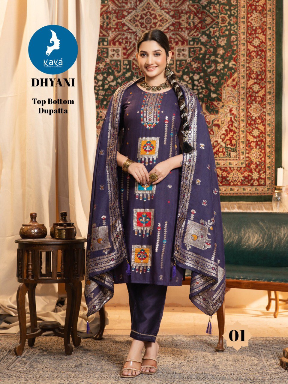 Dhyani Kaya Chanderi Readymade Pant Style Suits Wholesaler Ahmedabad