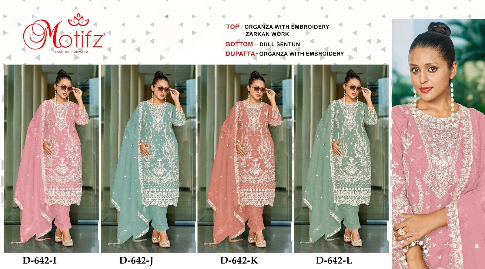 642 Ijkl Motifz Organza Pakistani Salwar Suits Exporter
