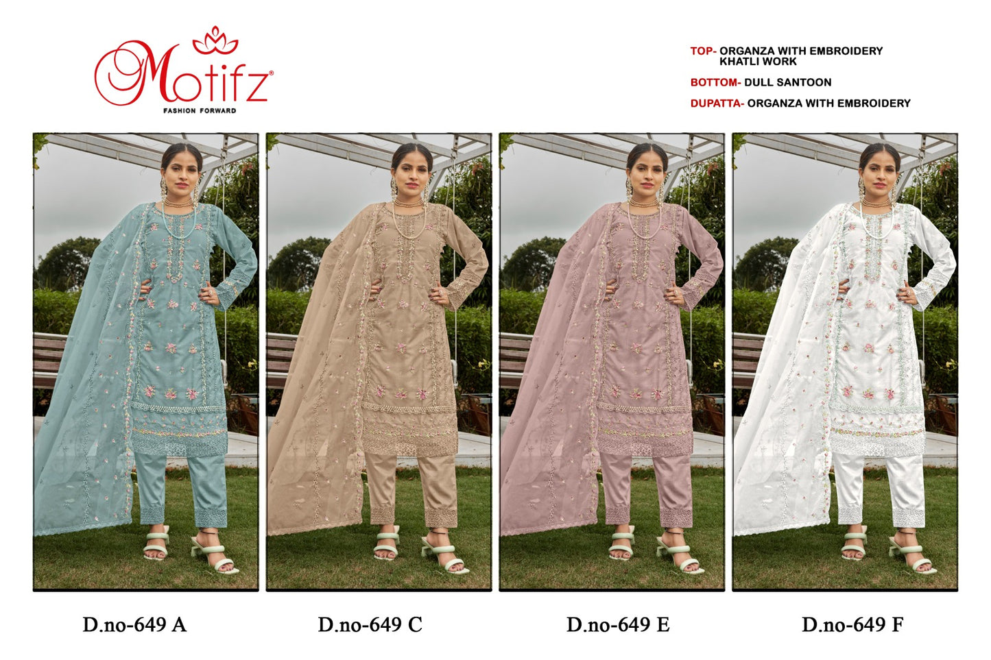 649 Acef Motifz Organza Pakistani Salwar Suits Wholesaler