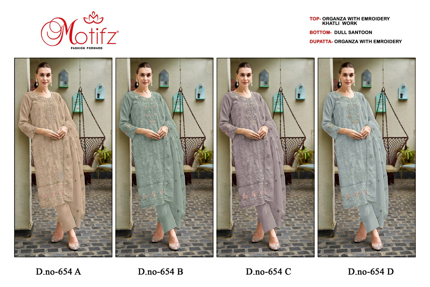 654 Motifz Organza Pakistani Salwar Suits Supplier