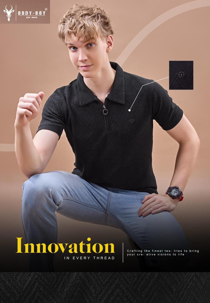 659 Cpe 19-22 Oddy Boy Jacquard Knit Mens Tshirts Supplier Gujarat