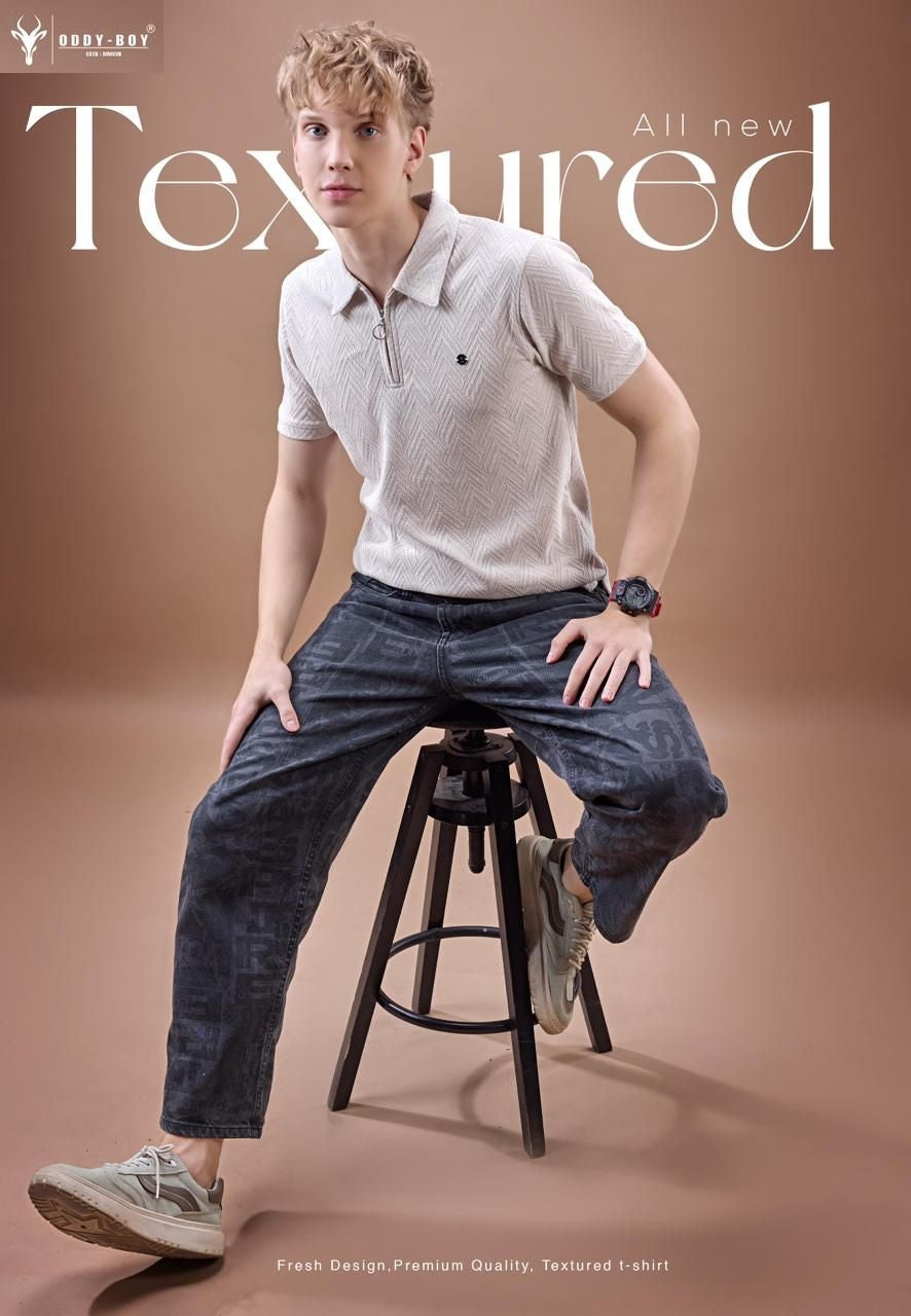659 Cpe 19-22 Oddy Boy Jacquard Knit Mens Tshirts Supplier Gujarat