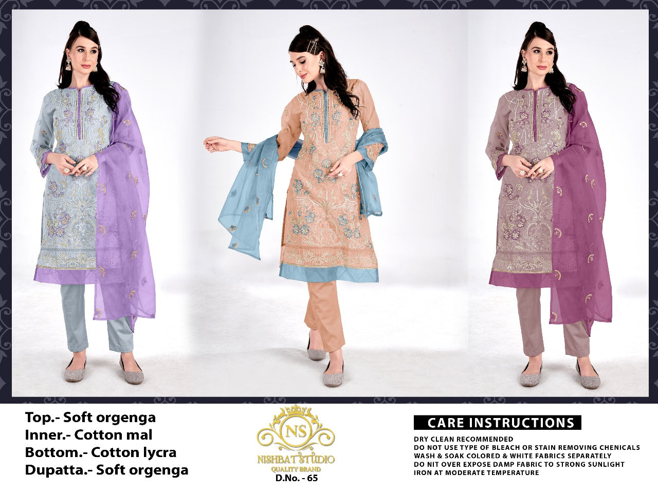 65 Nishbat Studio Organza Pakistani Readymade Suits Supplier India