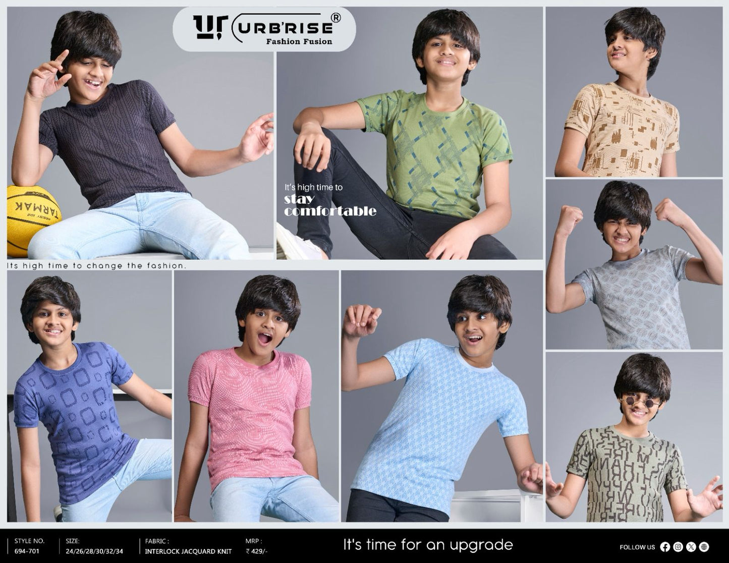 694-701 Urbanrise Jacquard Knit Boys Tshirt Exporter