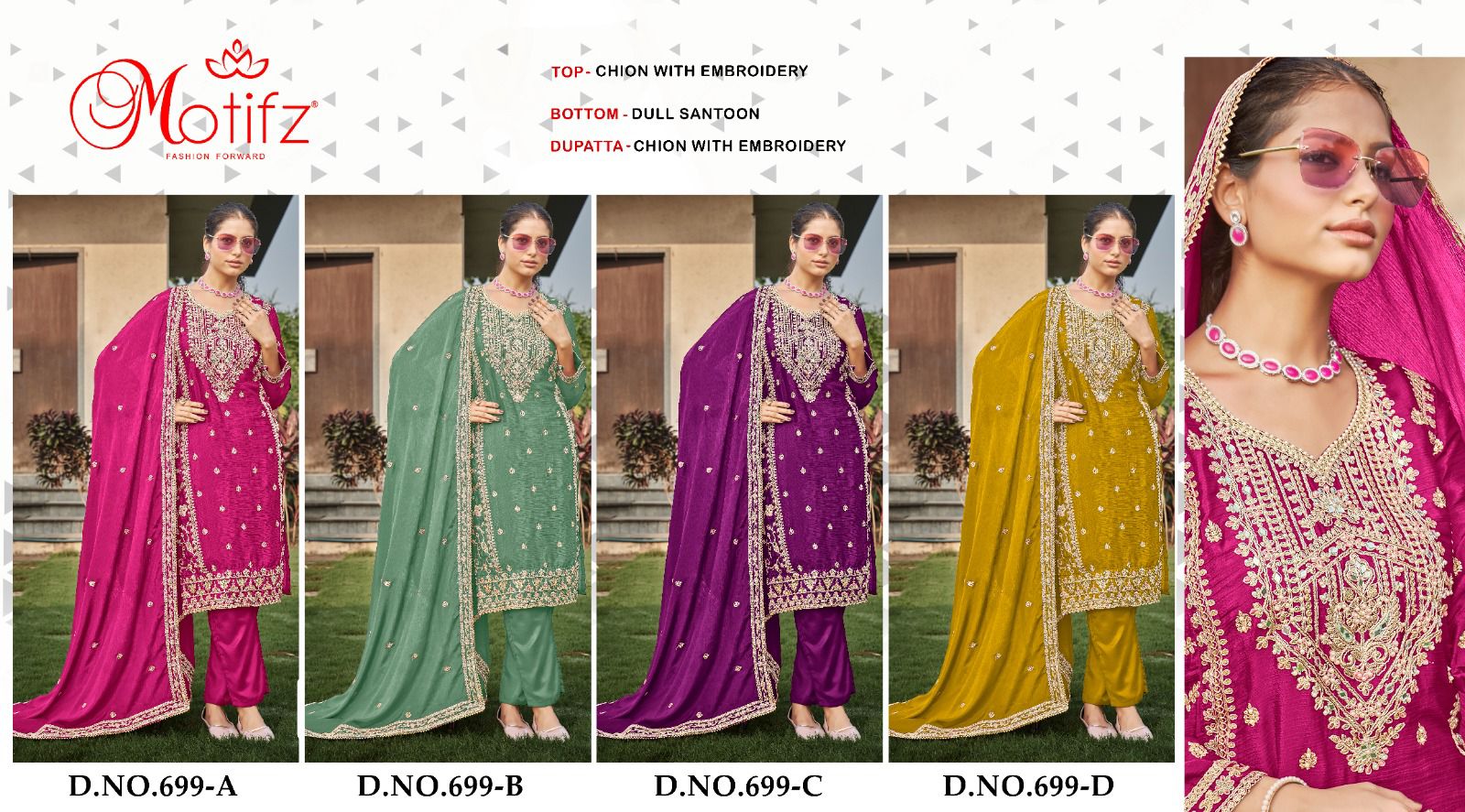 699 Abcd Motifz Chinon Pakistani Salwar Suits Wholesale Price