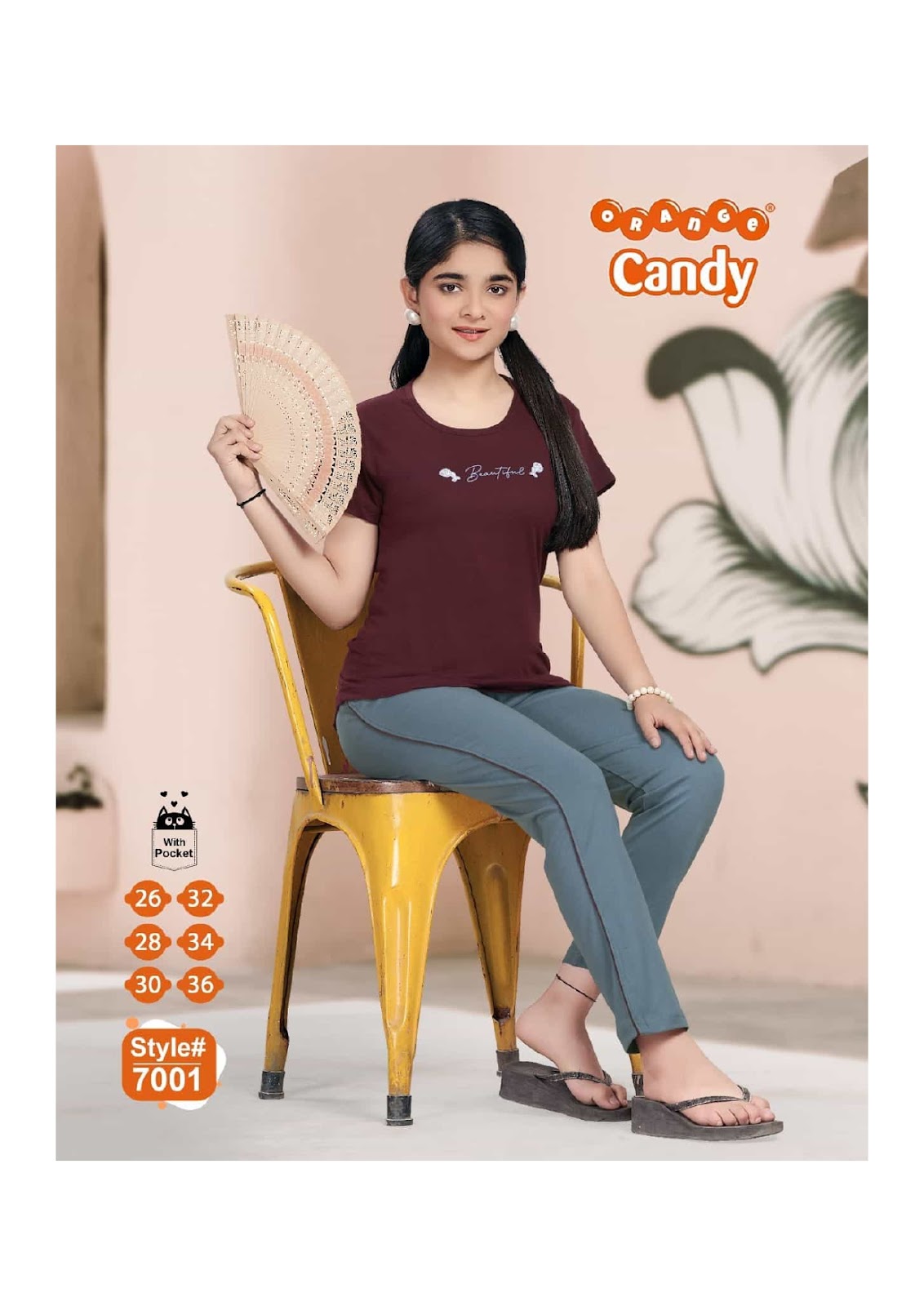 7001 Orange Candy Hosiery Cotton Girls Night Suits