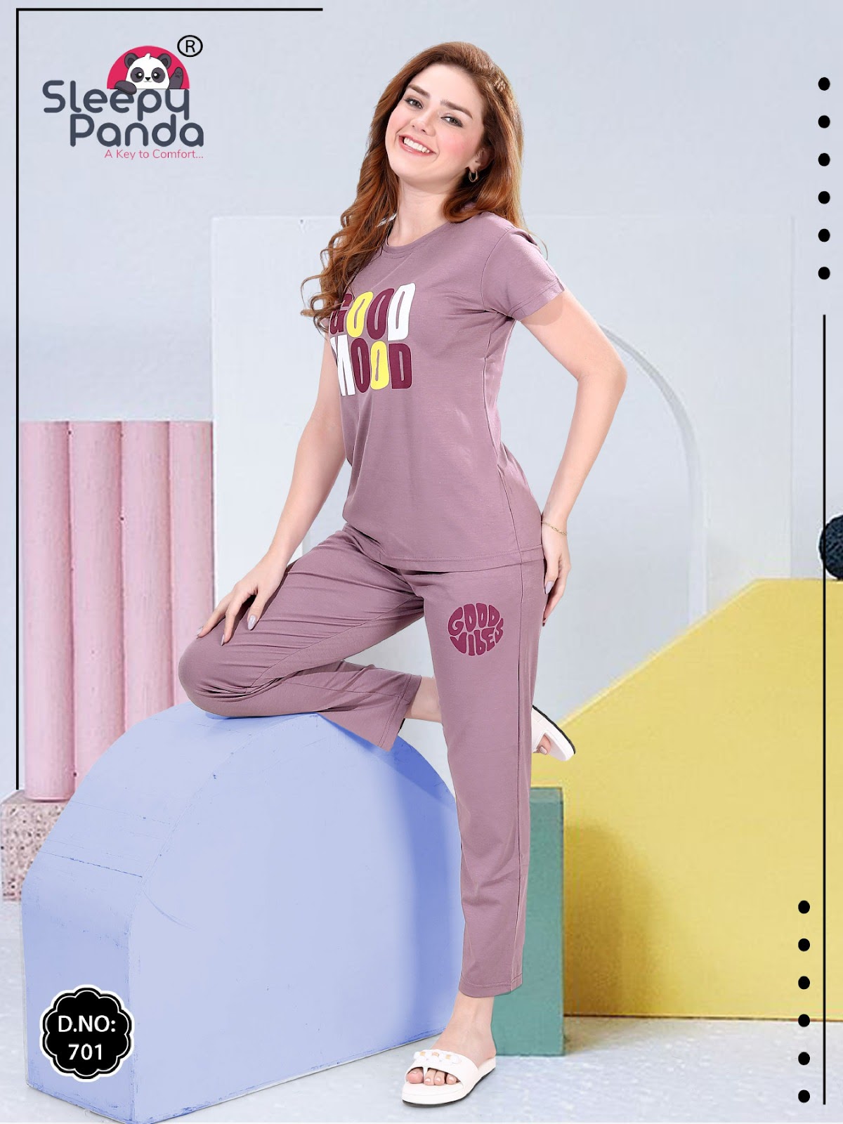 701 Elora Sleepy Panda Tencil Pyjama Night Suits Manufacturer India