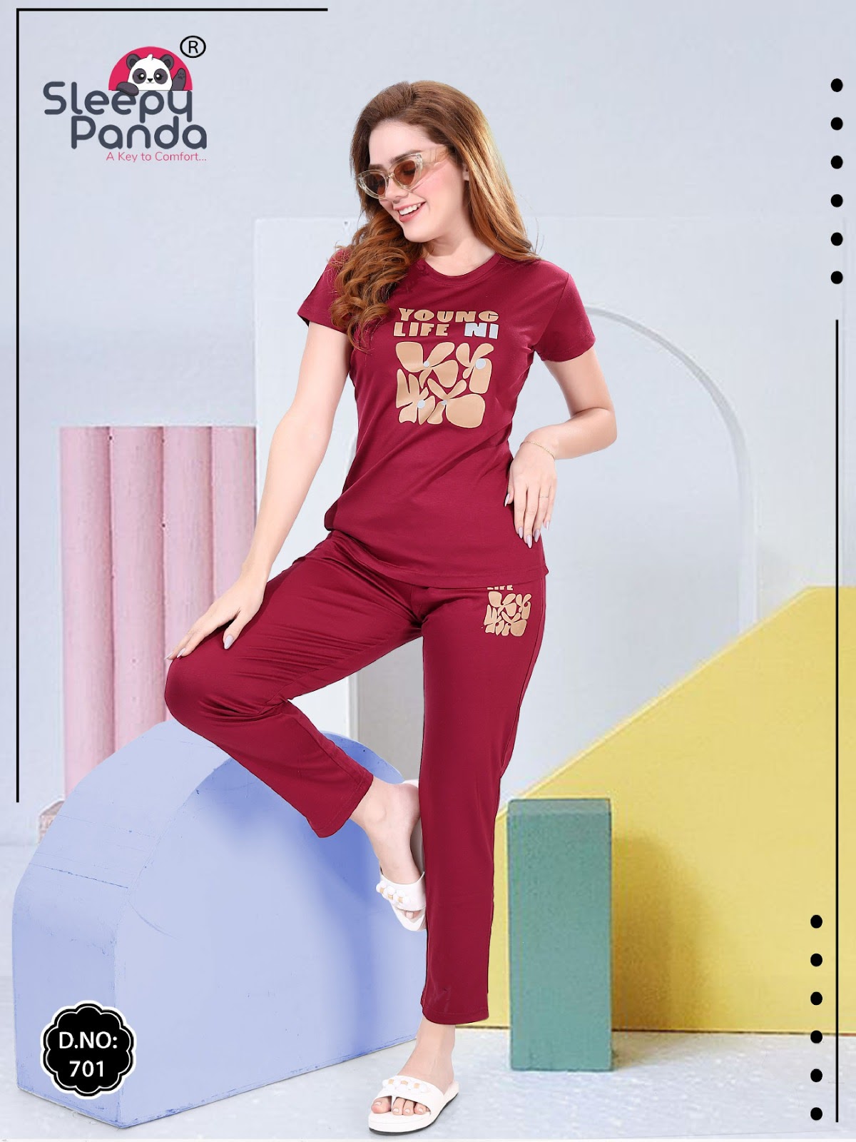 701 Elora Sleepy Panda Tencil Pyjama Night Suits Manufacturer India