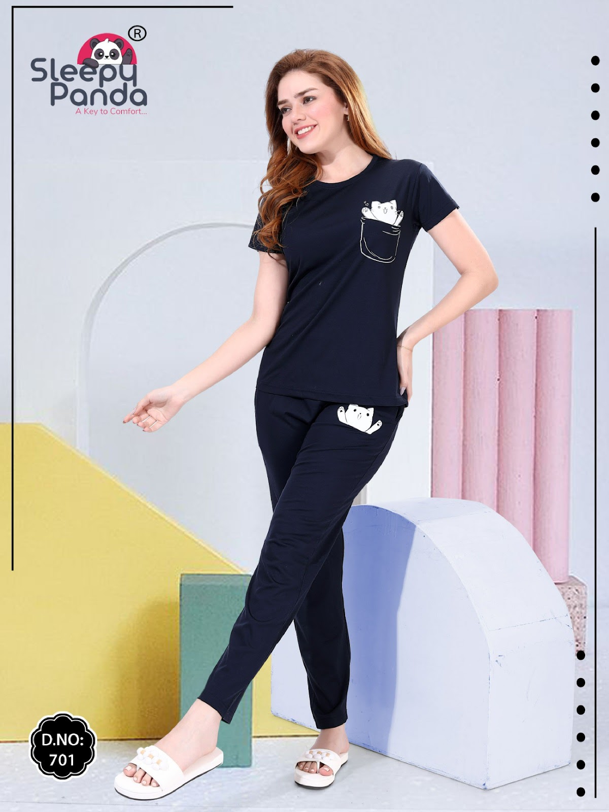 701 Elora Sleepy Panda Tencil Pyjama Night Suits Manufacturer India