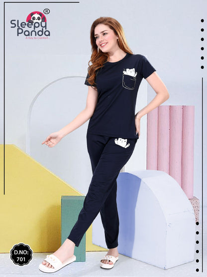 701 Elora Sleepy Panda Tencil Pyjama Night Suits Manufacturer India