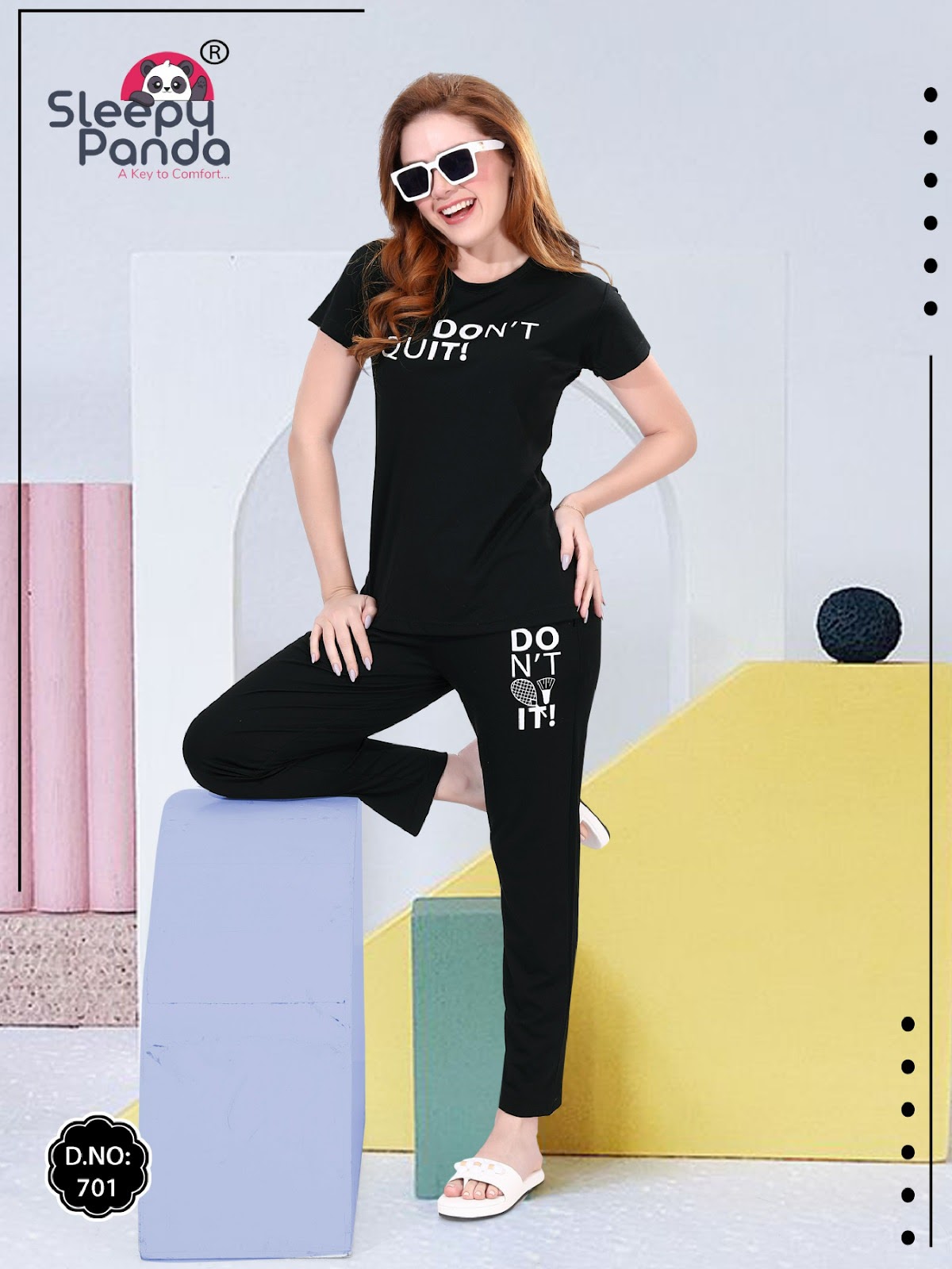 701 Elora Sleepy Panda Tencil Pyjama Night Suits Manufacturer India