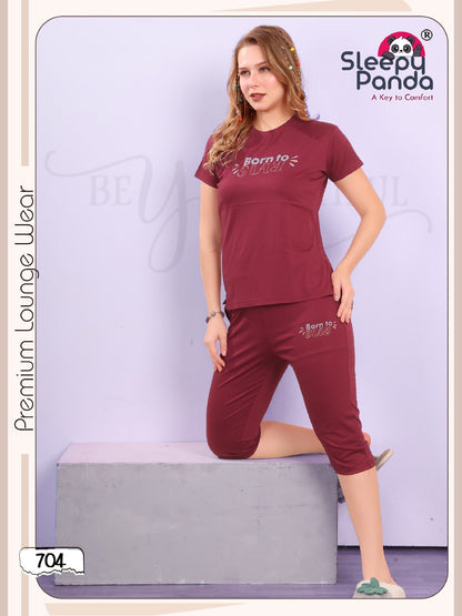 704 Rivaa Sleepy Panda Tencil Lycra Capri Night Suits Manufacturer India