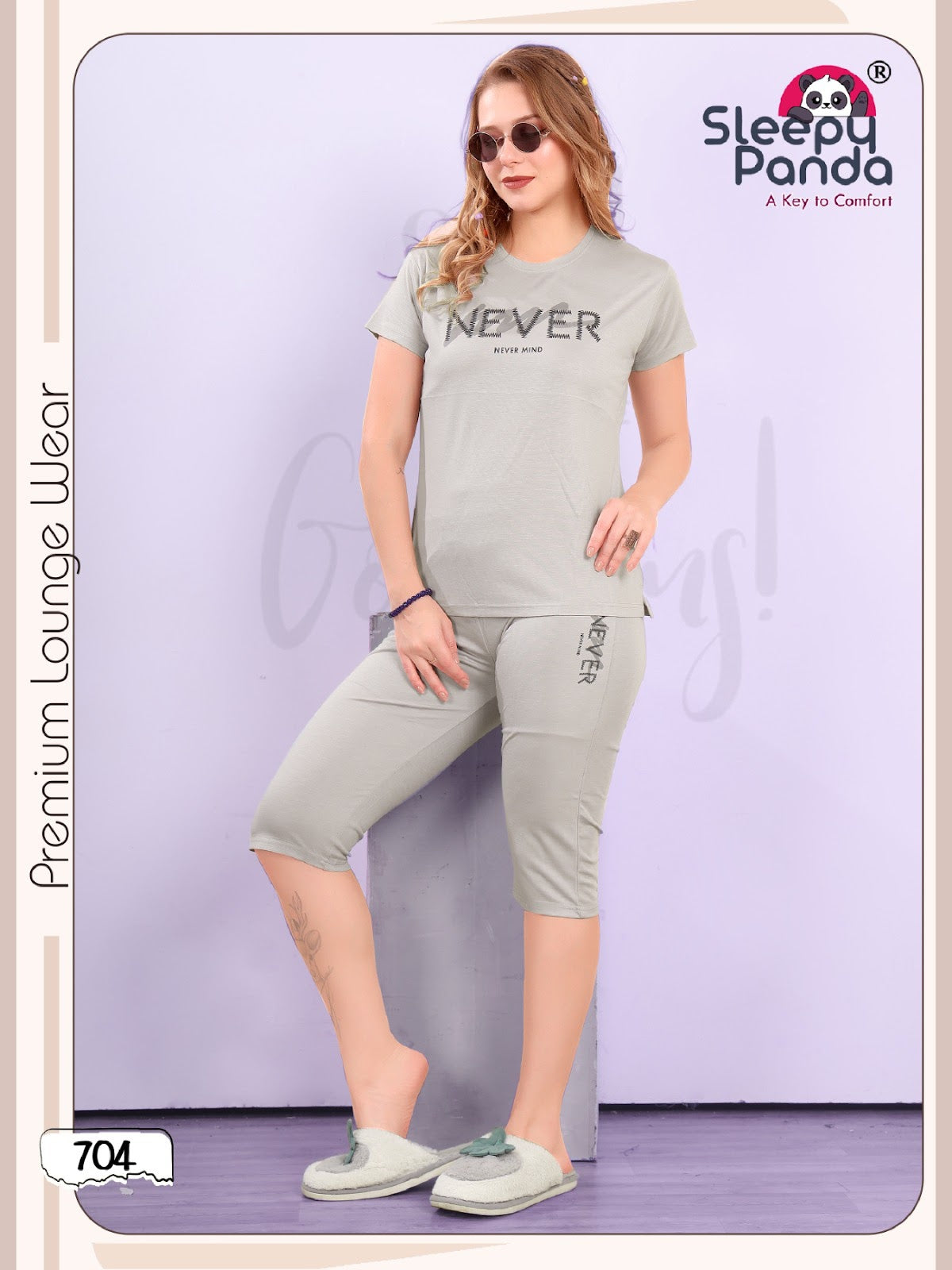 704 Rivaa Sleepy Panda Tencil Lycra Capri Night Suits Manufacturer India