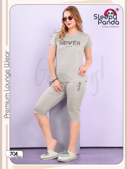 704 Rivaa Sleepy Panda Tencil Lycra Capri Night Suits Manufacturer India