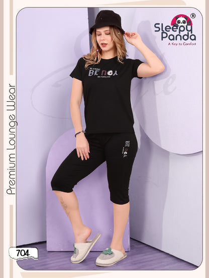 704 Rivaa Sleepy Panda Tencil Lycra Capri Night Suits Manufacturer India