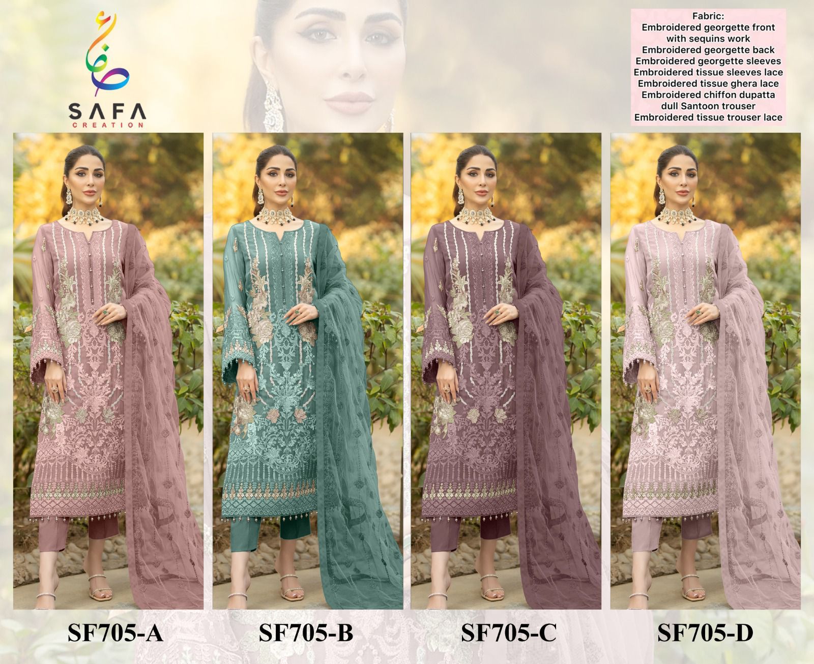 705 Safa Creation Georgette Pakistani Salwar Suits Wholesale Price