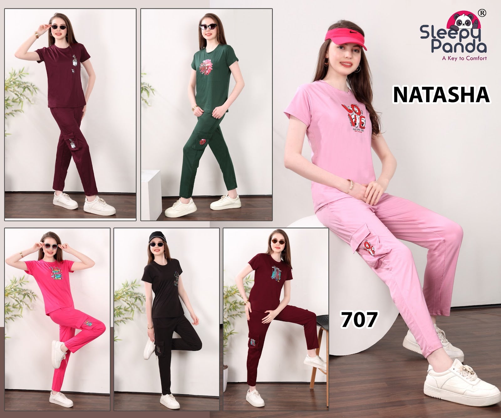 707 Natasha Cargo Sleepy Panda Tencil Lycra Pyjama Night Suits Manufacturer India