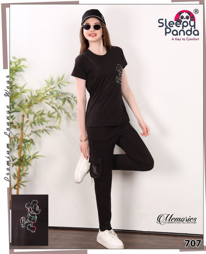 707 Natasha Cargo Sleepy Panda Tencil Lycra Pyjama Night Suits Manufacturer India