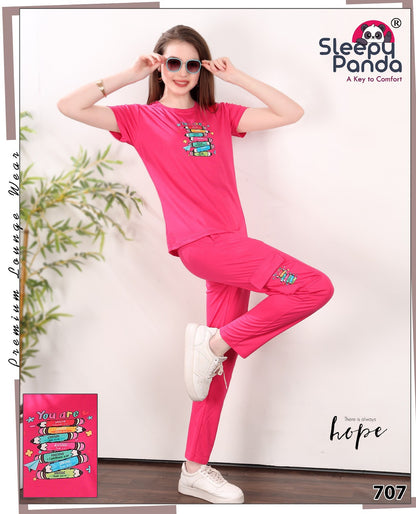 707 Natasha Cargo Sleepy Panda Tencil Lycra Pyjama Night Suits Manufacturer India