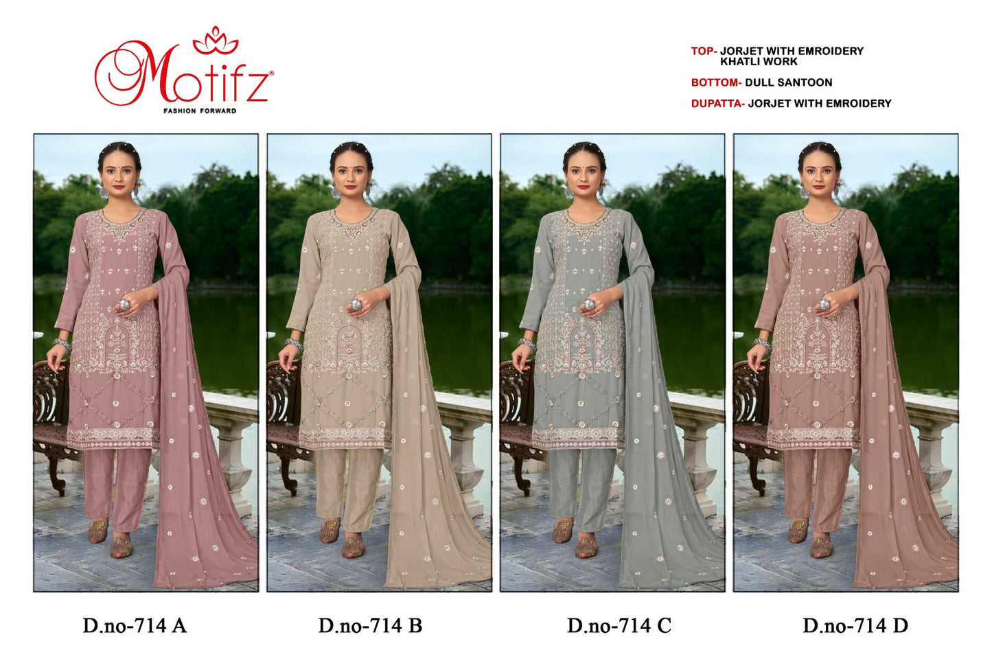 714 Abcd Motifz Georgette Pakistani Salwar Suits Exporter India