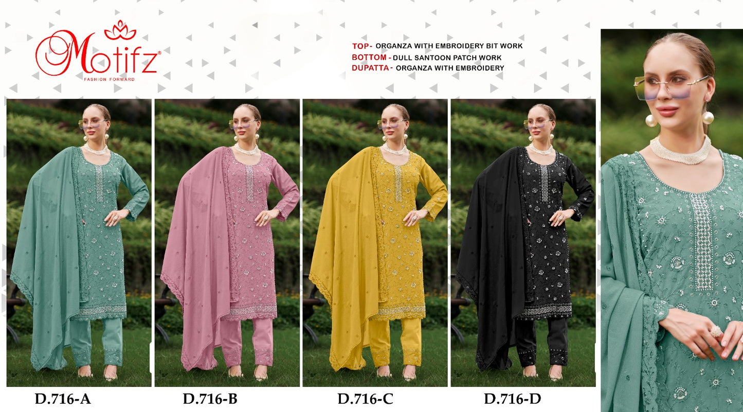 716 Abcd Motifz Organza Pakistani Salwar Suits Exporter
