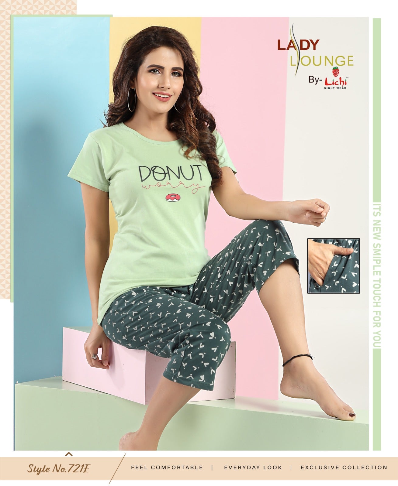 721 Lichi Hosiery Cotton Capri Night Suits Wholesaler Gujarat Kavya Style Plus
