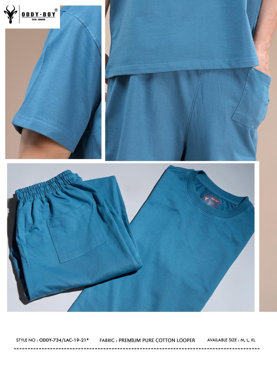 734 Lac 19-21 Oddy Boy Cotton Looper Mens Co Ord Set Supplier