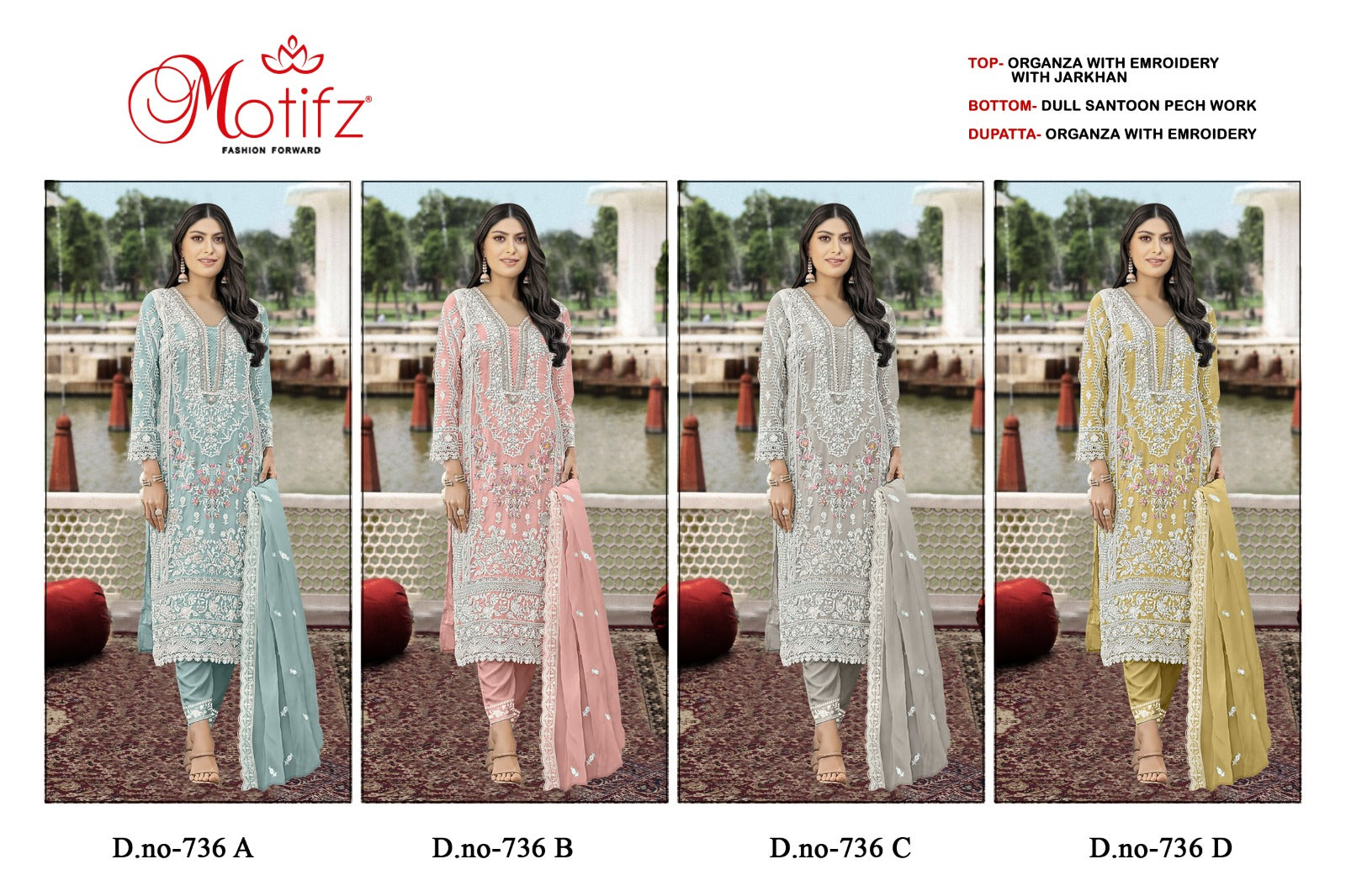 736 Abcd Motifz Organza Pakistani Salwar Suits Manufacturer Ahmedabad