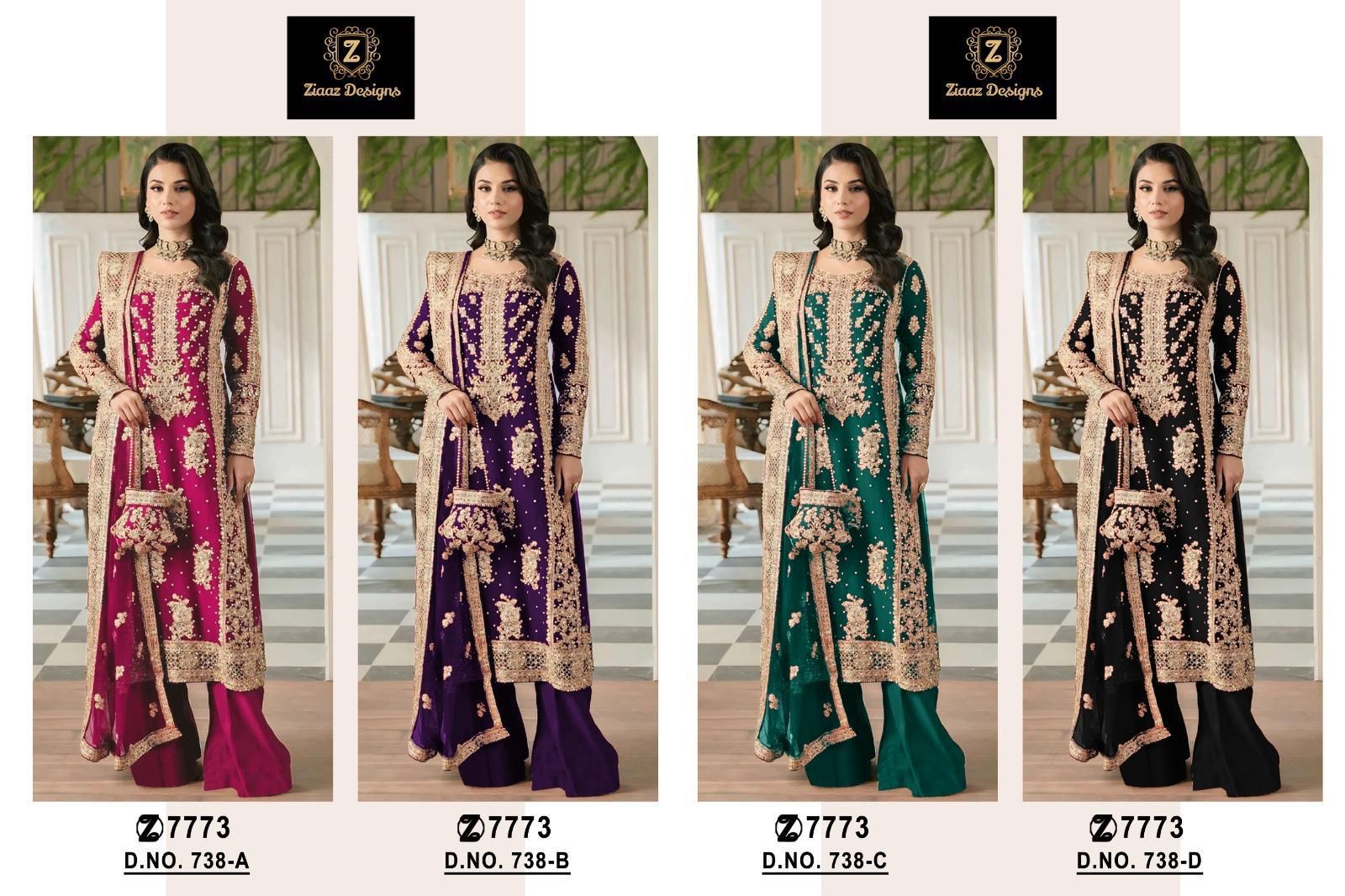 738Abcd Ziaaz Designs Georgette Pakistani Salwar Suits Wholesale Rate