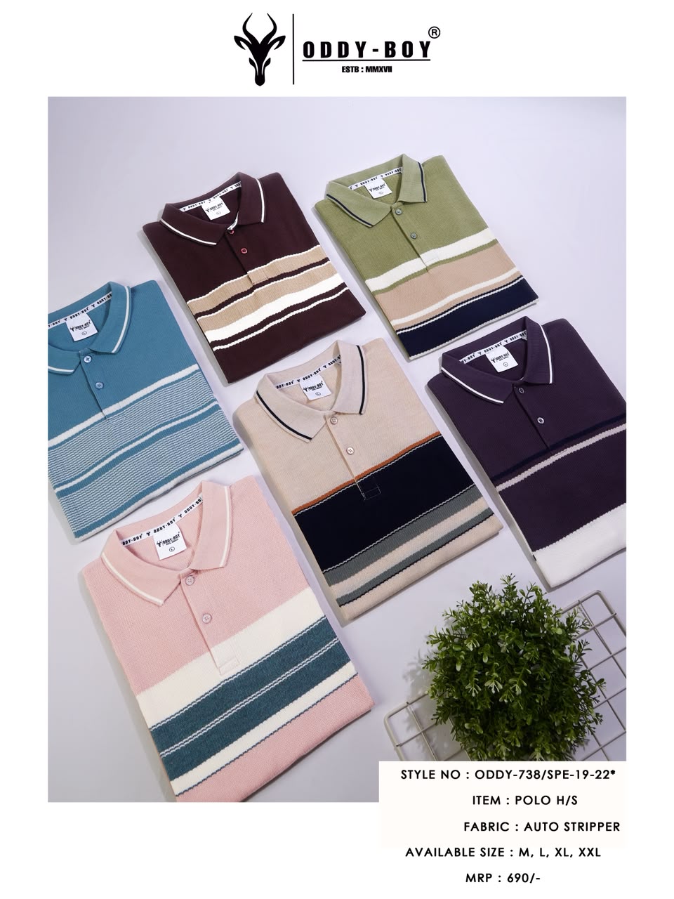 738 Spe-19-22 Polo Oddy Boy Auto Stripes Mens Tshirts Wholesale