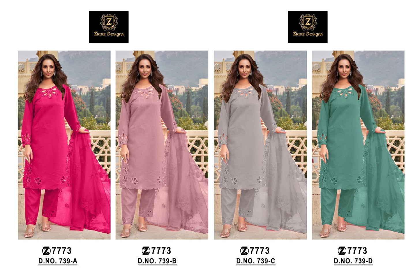 739Abcd Ziaaz Designs Organza Pakistani Salwar Suits Exporter