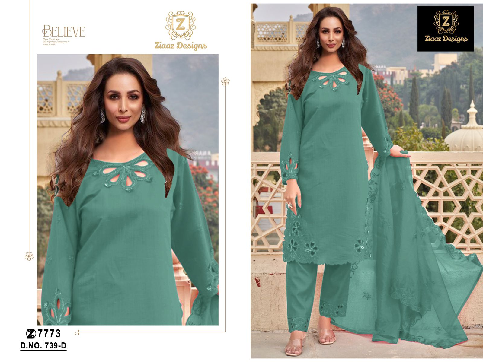 739Abcd Ziaaz Designs Organza Pakistani Salwar Suits Exporter