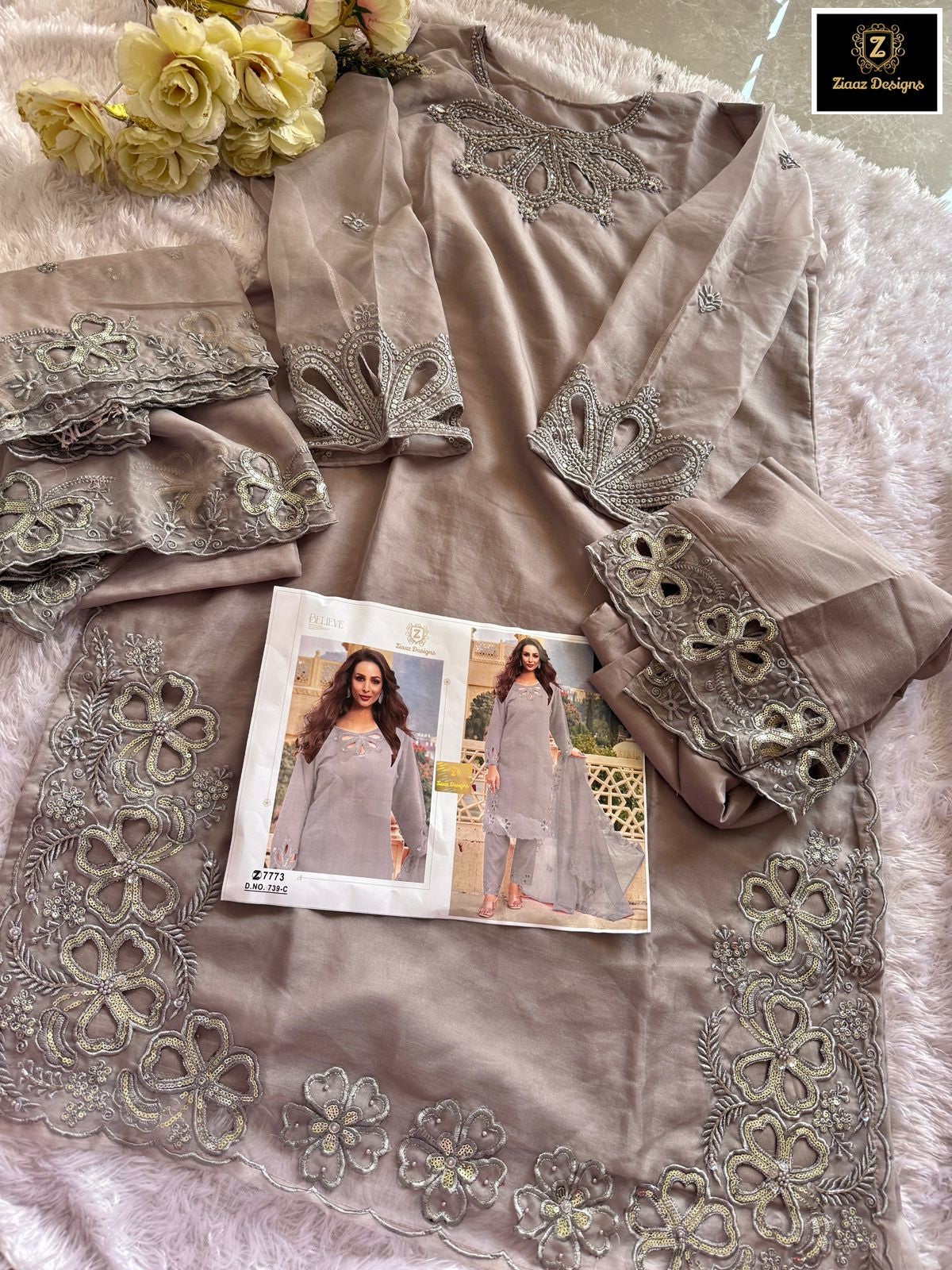 739Abcd Ziaaz Designs Organza Pakistani Salwar Suits Exporter