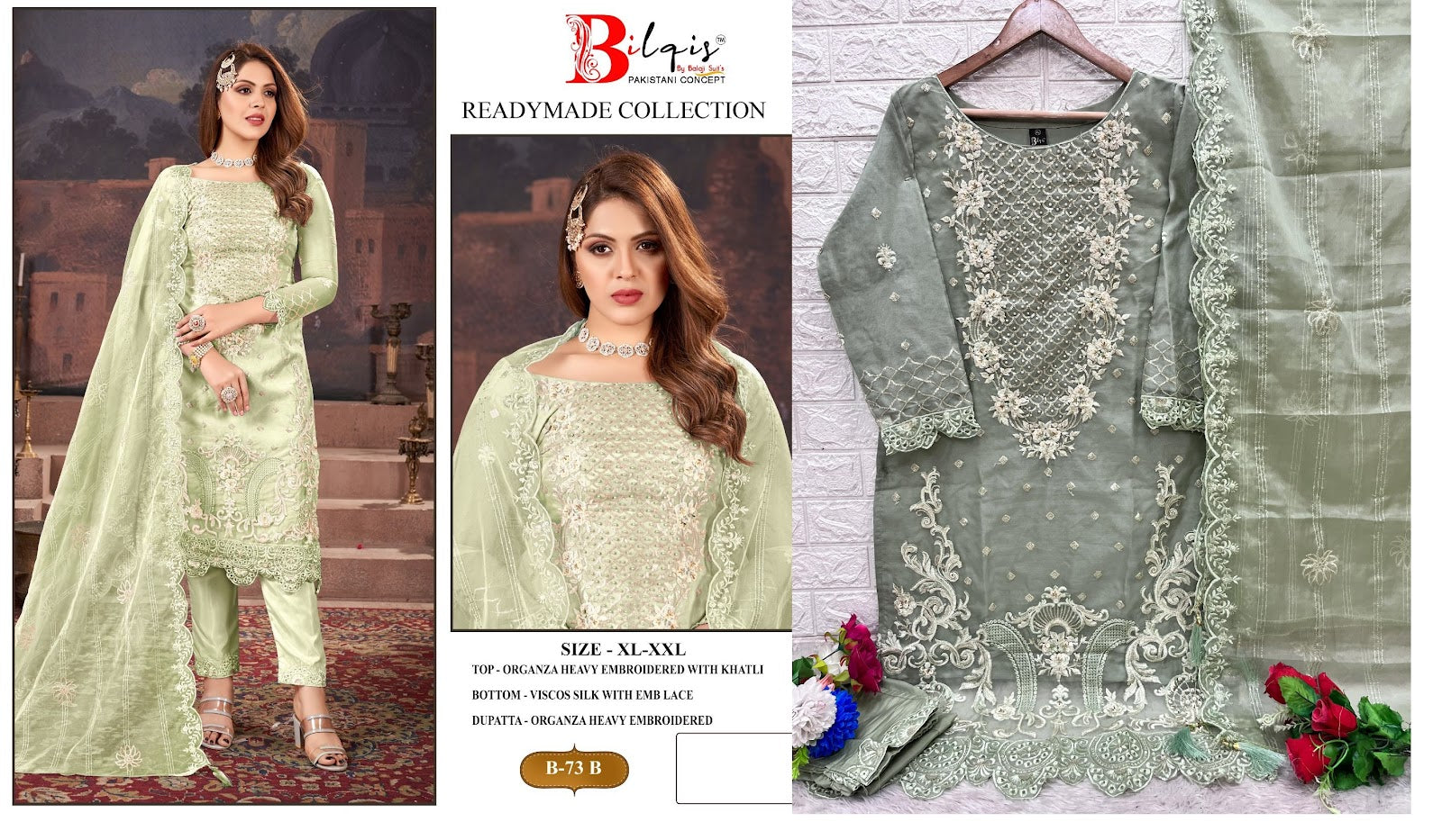 73 Bilqis Organza Pakistani Readymade Suits Wholesale Rate